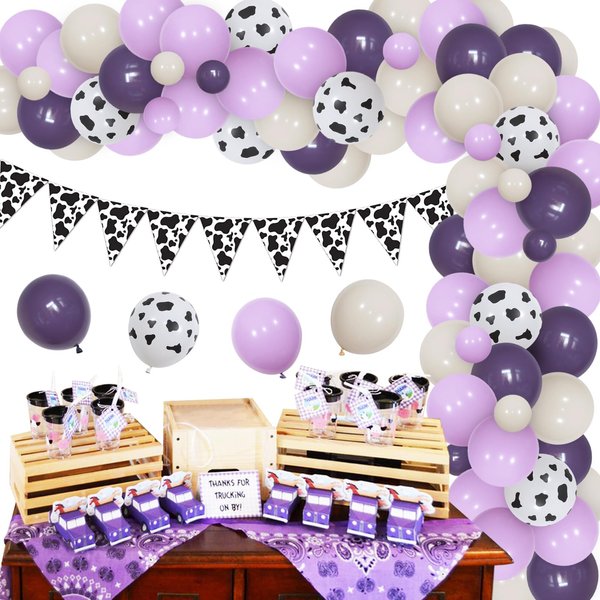 Balterever Purple Cow Party Decorations Purple Cow Balloons Garland Arch Kit with Cow Pennant Banners Farm Theme Birthday Party Supplies for Farm Birthday Party 1st, 2nd, 3rd, 4th, 5th