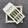 24Pcs Press on Nails Long Coffin Fake Nails Glossy Green False Nails with Rose Gold Foil Acrylic Nails Extra Long Full Cover Stick on Nails for Women
