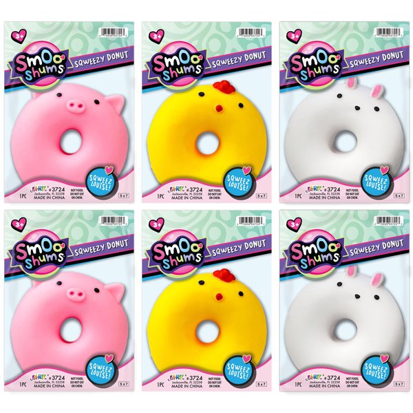 JA-RU Sqweezy Donut Cute Animal Glaze (6 Donuts Assorted) Smushy Smoo Shums Toy for Boys & Girls. Sqweez Louise Squishy Fidget for Kids, Teen, & Adult. Super Soft Stress Relief Party Favor. 3724-6