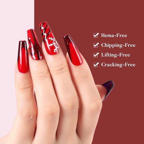 AIMEILI Gel Nail Polish Soak Off U V LED Gel Nail Lacquer, Black Wine Red Blue Glitter Color Gel Set Of 6pcs X 10ml - Kit Set 21
