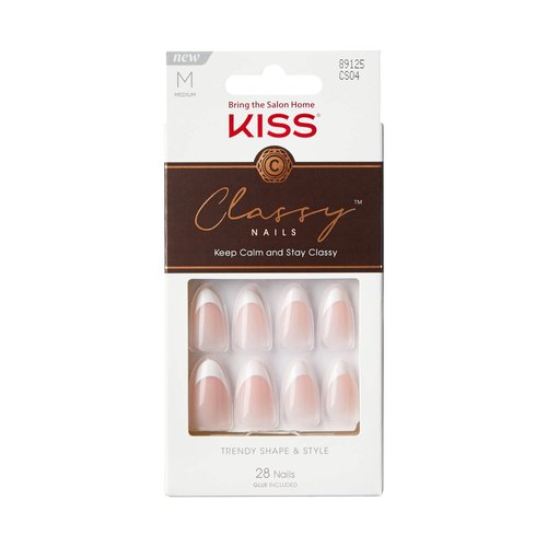 KISS Classy Fake Nails Ready-To-Wear DIY Manicure - Dashing, Waterproof, Smudge Proof, Chip Proof, No Dry Time, Durable & Flexible, Long Lasting, Medium & Coffin Shaped, Quick & Easy | 28 Count