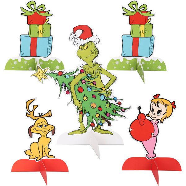5 Pieces Monster Christmas Honeycomb Centerpieces Xmas 3D Christmas Table Toppers for Whoville Christmas Grinchmas Home Kids Birthday Christmas Party Decorations Supplies
