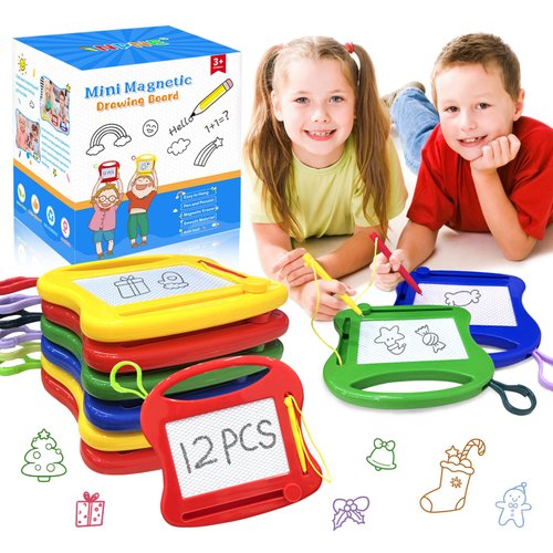 12 Pieces Mini Magnetic Drawing Board Erasable Doodle Board Party Favors for Kids Small Painting Sketch Pad Christmas Birthday Prize Classroom Supply Goodie Bags Filler Educational Toys (4 Colors)