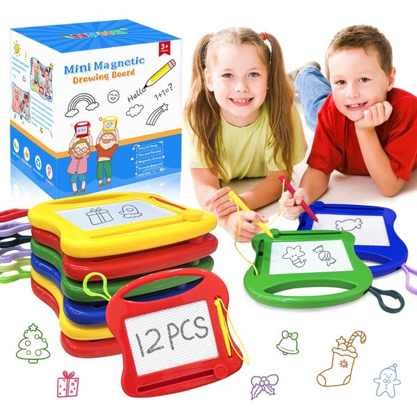 12 Pieces Mini Magnetic Drawing Board Erasable Doodle Board Party Favors for Kids Small Painting Sketch Pad Christmas Birthday Prize Classroom Supply Goodie Bags Filler Educational Toys (4 Colors)