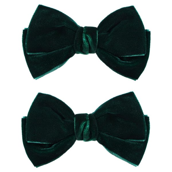 Velvet Hair Bows Dark Green Ribbon Alligator Clip Barrettes Hair Pins 4" Christmas Early Spring Holiday Dress outfit Decor Accessories for Women Toddler Teen Girls Xmas Birthday Gift