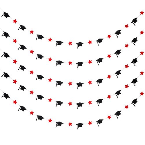 Red and Black Graduation Decorations 2023, Red and Black Graduation Cap Star Garland Banner Graduation Cap Decorations for College Graduation Party Decorations 2023 Red and Black - 5Pcs
