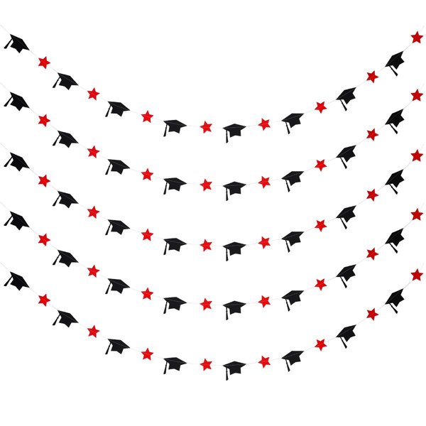 Red and Black Graduation Decorations 2023, Red and Black Graduation Cap Star Garland Banner Graduation Cap Decorations for College Graduation Party Decorations 2023 Red and Black - 5Pcs