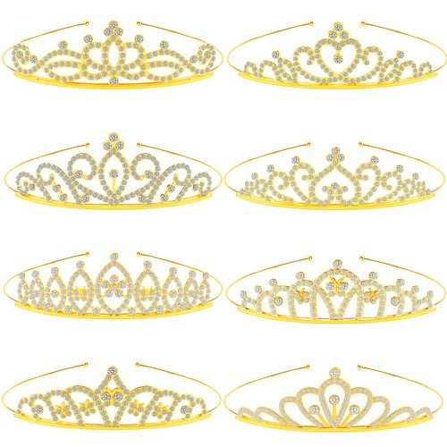 Araluky 8 Pack Princess Crown Rhinestone Gold Tiara for Girls Tiaras for Women Bulk Gold Crowns for Women Tiaras for Girls Crowns for Kids Women Birthday Christmas Party Bridal Wedding Prom