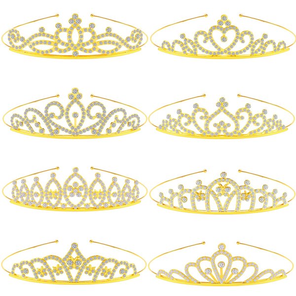 Araluky 8 Pack Princess Crown Rhinestone Gold Tiara for Girls Tiaras for Women Bulk Gold Crowns for Women Tiaras for Girls Crowns for Kids Women Birthday Christmas Party Bridal Wedding Prom