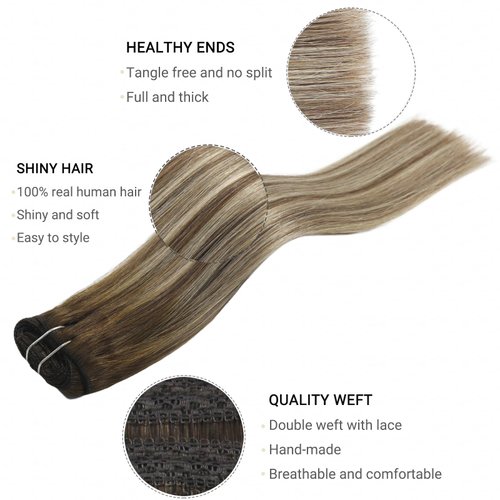FUBILI Hair Extensions Clip in Human Hair 16inch Clip in Hair Extensions Balayage Walnut Brown to Ash Brown Mix Light Blonde Ombre Clip in Extensions Double Weft Real Human Remy Hair 120g 7pc