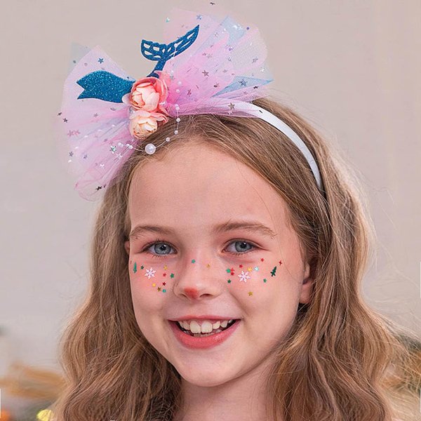 Kilshye Flower Girl Headband Pink Beach Hair Band Sequin Bow Headpeice Party Costume Hair Accessories for Women and Girls