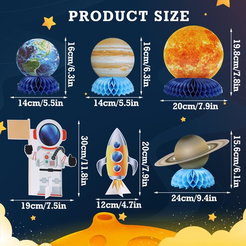 SUNBEAUTY 12 PCS Solar System Theme Honeycomb Centerpieces for Table Topper Outer Space Party Supplies Space Themed Party Decorations Space Birthday Decorations Galaxy Party Decorations