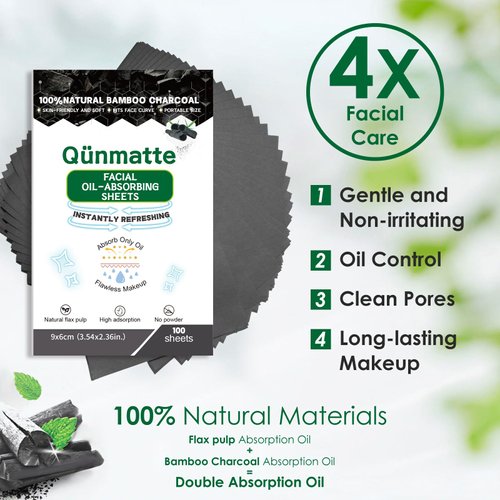 Generic Qünmatte Oil Blotting Sheets for Face,Oil Absorbing Sheets for Face, Blotting Paper for Oily Skin,Face Oil Sheets with Natural Bamboo Charcoal,Face Blotting Sheets for Oily Skin