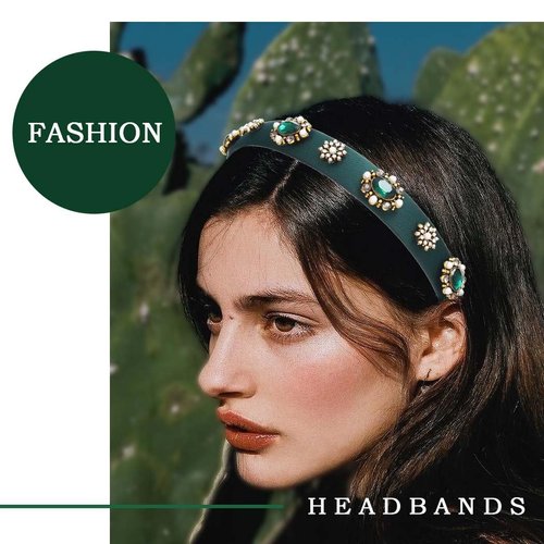Coridy Green Jewelry Headbands Thin Baroque Hairbands for Women Pearl Rhinestones Hair Hoops with Emeralds Bejeweled Headband for Bridal Party