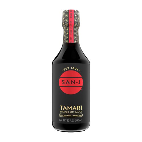 San-J Tamari Soy Sauce - Gluten Free Soy Sauce, Tamari Sauce, Brewed Soy Sauce, Vegan, Kosher, Non-GMO, No Artificial Preservatives, Made with 100% Soy - 20 Fl Oz