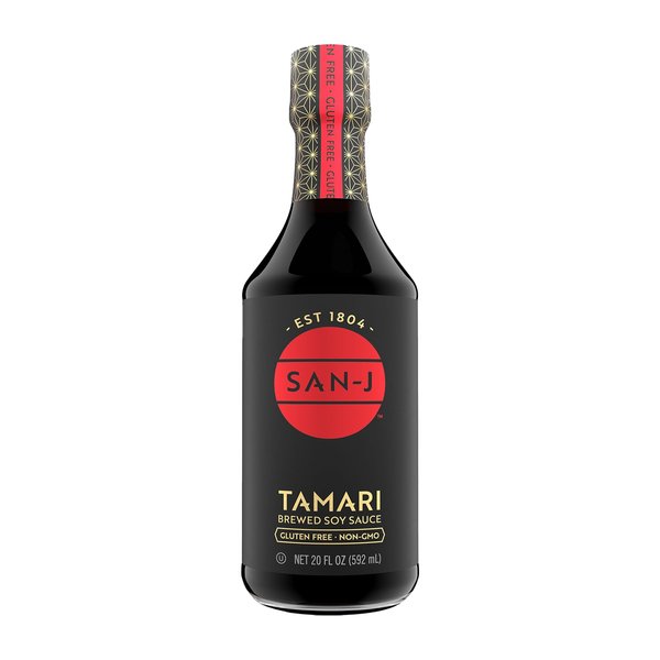 San-J Tamari Soy Sauce - Gluten Free Soy Sauce, Tamari Sauce, Brewed Soy Sauce, Vegan, Kosher, Non-GMO, No Artificial Preservatives, Made with 100% Soy - 20 Fl Oz