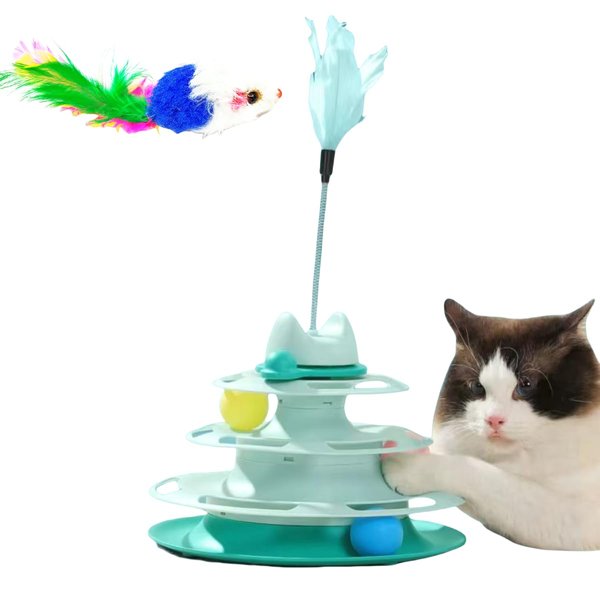 Elecpioneev Interactive Cat Toy for Indoor Adult Cats, Cat Ball Track Tower, Feather Toys for Indoor Cats,Mouse cat Toys (Blue)
