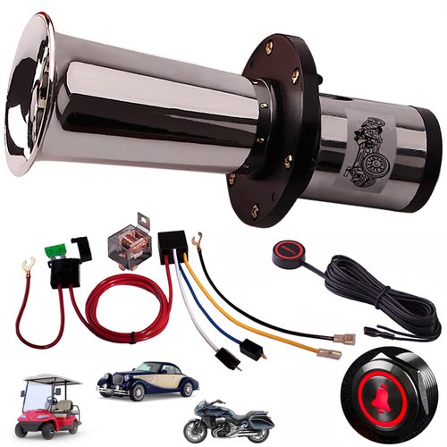 Ooga Horn 12V Kit, Antique Classic Car Hot Rod Aooga Ahooga Horn with Wire and Button, Banhao OOGA Air Horn Vintage Old Style School Horn for Truck Golf Cart Car
