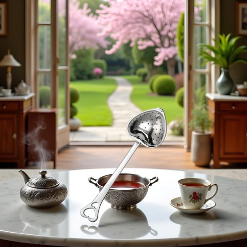 Silver Heart Shaped Tea Strainer with Handle,Tea Strainers for Loose Tea Tea Infuser Filter Set Kitchen Mugs Diffuser with Handle Infuser Filter Spoon Easy to Use,Tea Filters,Home and Kitchen