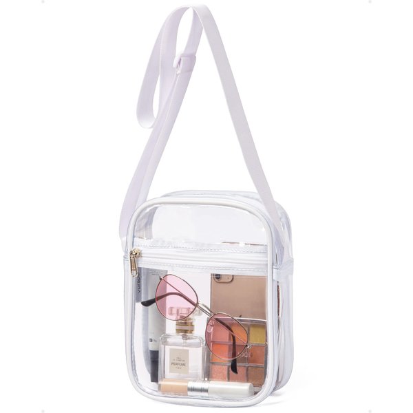Vorspack Clear Bag Stadium Approved - PVC Clear Purse Clear Crossbody Bag with Front Pocket for Concerts Sports Festivals - White