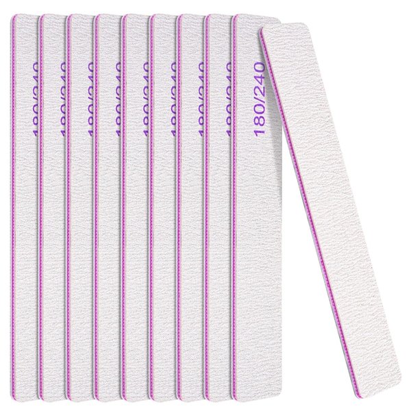 Rectangle Nail File 180/240 Grit, 10PCS Doubled Sides Nail File for Natural Nails and Gel Nails Rectangle Reusable Emery Boards Washable Professional Nail File Manicure Tools