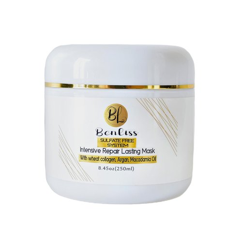 Benliss Intensive Repairs Lasting Hair Mask: Deep Conditioner for Dry, Damaged & Curly Hair with Argan and Macadamia Oil, 8.45 Fl OZ