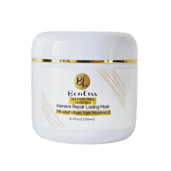 Benliss Intensive Repairs Lasting Hair Mask: Deep Conditioner for Dry, Damaged & Curly Hair with Argan and Macadamia Oil, 8.45 Fl OZ