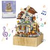 LUOGFYNI Music Box Building Blocks Set, Japanese Street View Windmill House, Farm House Scene Creative Model, Mini Bricks Construction Building Toy for Adults, Gifts for Adults