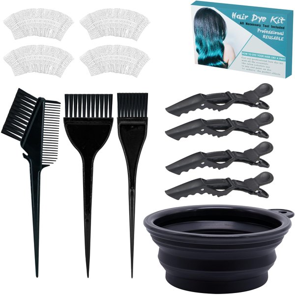 Xarchy 12 Pcs Hair Dye Kit -Professional Hair Bleach Tool with Hair dye brush, Hair Oiling Applicator, Mixing Bowls, Earmuffs, Hair Clips, for Hair Coloring Hair Bleaching