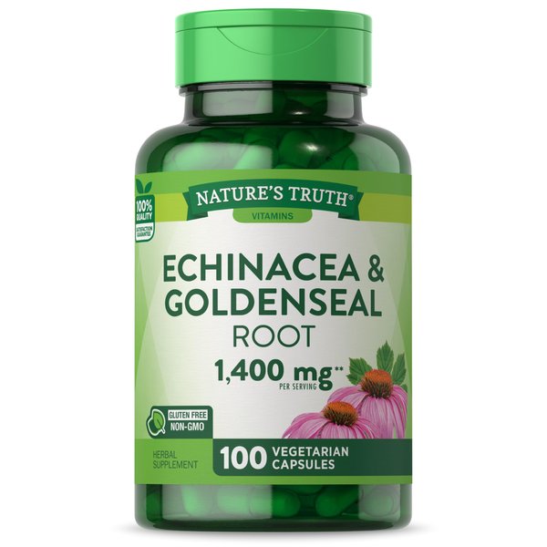 Echinacea Goldenseal Capsules | 1400mg | 100 Count | Vegetarian, Non-GMO & Gluten Free Supplement | Herbal Support Complex | by Nature's Truth
