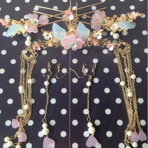 Alloy Hair Sticks Pins Long Tassel Hanfu Chinese Hair Comb/Earrings Set of 1 Traditional Classical (Style E)