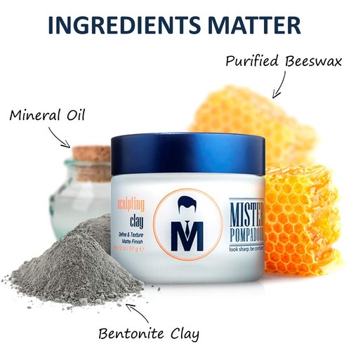 Mister Pompadour Sculpting Clay | Clay Pomade for Men and Women | Matte Finish | Volume & Hold for Straight, Thick, Curly, or Fine Hair | Natural Ingredients | Better Than Hair Gel | 2 oz