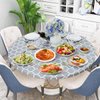 Waterproof Round Tablecloth, Elastic Edged Round Calibre Wipeable Table Cover, Grey Reusable Plastic Oilcloth for Dinning Home Coffee Restaurant Party (120cm/47in)