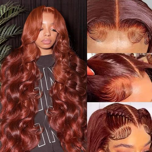 SPOU 30 Inch Reddish Brown 180 Density Body Wave HD Lace Frontal Wigs Human Hair 13X6 Lace Front Wigs Human Hair 350# Body Wave Human Hair Wig Pre Plucked for Women Human Hair Wig