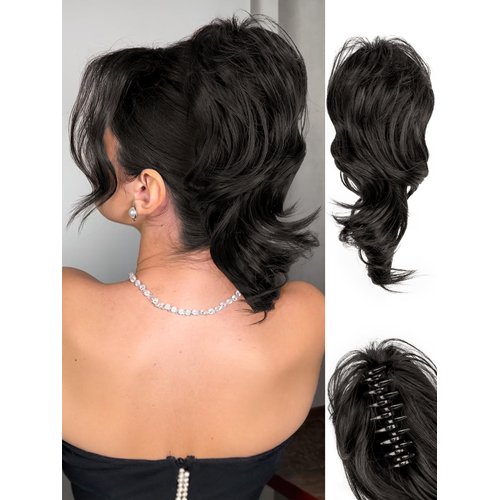 KooKaStyle short ponytail extensions 10" curly clip on hair extensions black synthetic hairpieces pony tails hair extension for women