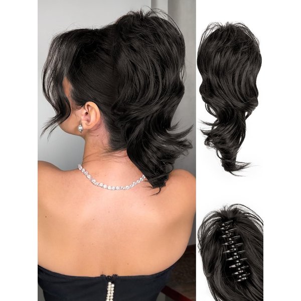 KooKaStyle short ponytail extensions 10" curly clip on hair extensions black synthetic hairpieces pony tails hair extension for women