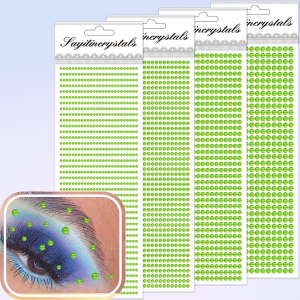 3090pcs Rhinestone Stickers Self Adhesive Face Gems Stick on Body Jewels Eye Bling Jewels Decal Crystal Hair Diamonds for Makeup Rave Accessories Embellishments for Crafts (Green)
