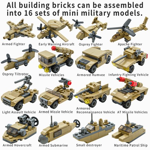 MISTBUY WW2 Army Building Blocks Toys Set, Create a German Dora Cannon or 16 Small Military Vehicles, with 20 Toy Soldiers, for Boys Kids Age 6 7 8 Year Old