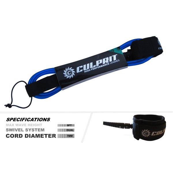 Culprit Surf 6ft High Performance Surfboard Leash - Blue
