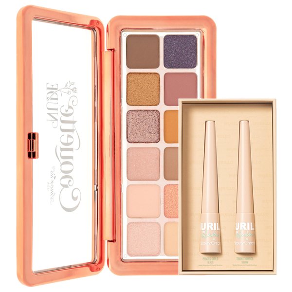 Glam Lux Beauty Bundle Beauty Creations X Murillo Twins Vol.2 Twintuition Eyeliners, Black & Brown Long Lasting Flake-Proof & Amorus Coquette Nude Pressed Pigment Palette Matte/Shimmer Buildable