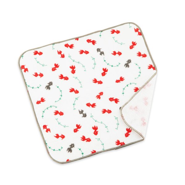 NOREN Japanese Cotton Towel Senshu (Osaka) Towel/Washcloth Face Towel Japanese Handkerchief/Made in Japan 100% Cotton Quick Drying Absorbent Ultra Soft Thin Traditional Japanese Pattern (Goldfish)
