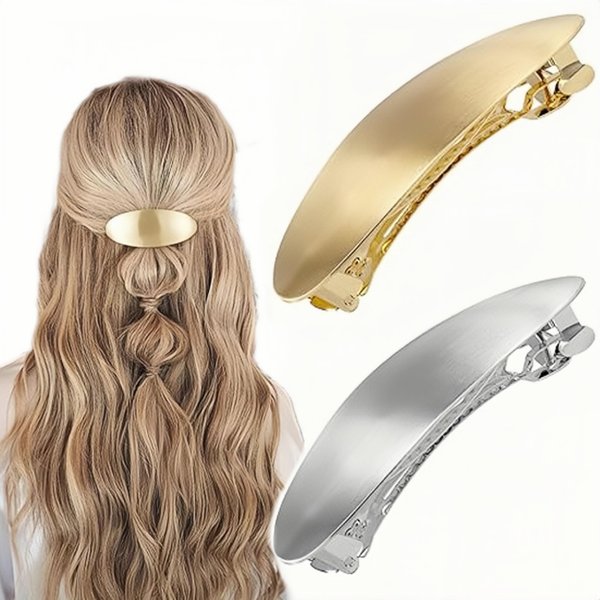 2pcs Simple French Hair Barrettes Spring Hair Clip Women Metal Gold and Silver Simple Glossy Long Oval Barrettes Hair Clips Hair Accessories