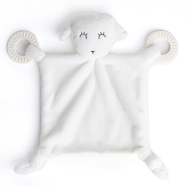 Bella Tunno Teether Buddy – Soft, Plush Baby Lovey with Textured Baby Teether Toy and Gentle Rattling Head, Comforts and Brings Teething Relief, Colorful Animal-Themed Baby Teething Toys (Lamb)