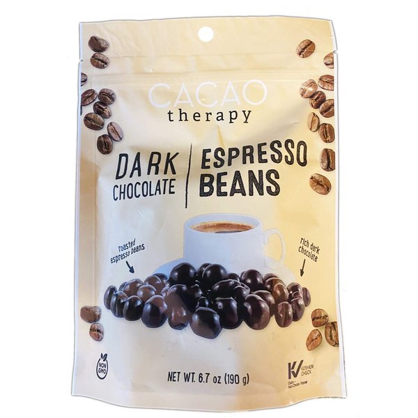 Cacao Therapy Dark Chocolate Covered Espresso Beans 5.7 Oz! Made with Real Chocolate and Coffee Beans! Delicious, Sweet and Crunchy! Kosher, Non-GMO & Gluten Free! Choose Your Flavor! (Espresso Beans)