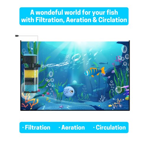 AquaMiracle Aquarium Filter 3-Stage in-Tank Filter Internal Fish Tank Filter Turtle Filter for 10-40 Gallon Fish Tanks with Dual Water Outlet & Aeration