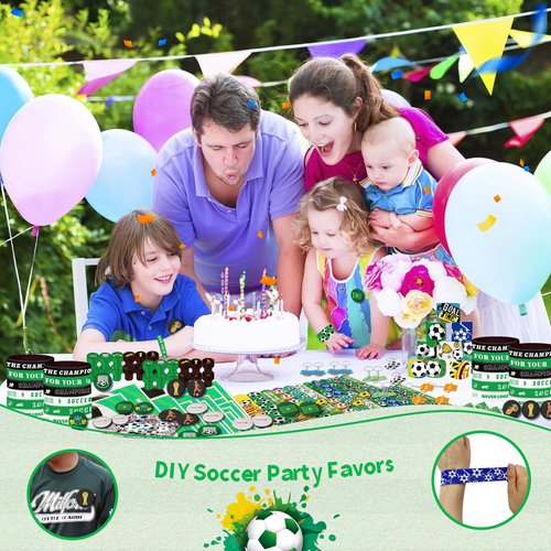 emzrivo Soccer Party Favors 244 Pcs Soccer Birthday Party Decorations With Goodie Bags Wristbands Stickers Keychains Stamps Slap Bracelets Badges for Soccer Party Supplies (Soccer)