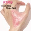 Pink Body Glitter, Rave Accessories Glitter for Body Face Hair Eyes Lip, Face Glitter Stick for Singer Concerts Music Festival, Chunky Glitter Makeup Sparkling Mermaid Sequins for Women