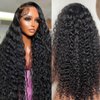 Buildxin Deep Wave Lace Front Wigs Human Hair 180% Density Curly Human Hair Wig 13x4 Wet and Wavy Lace Front Wigs Human Hair Pre Plucked HD Lace Frontal Wigs for Women with Baby Hair 24 Inch