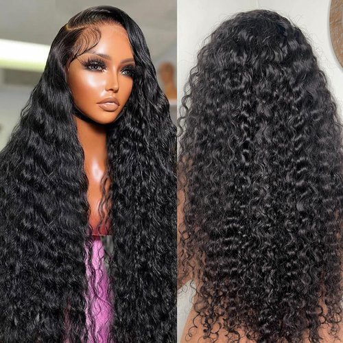 Buildxin Deep Wave Lace Front Wigs Human Hair 180% Density Curly Human Hair Wig 13x4 Wet and Wavy Lace Front Wigs Human Hair Pre Plucked HD Lace Frontal Wigs for Women with Baby Hair 24 Inch