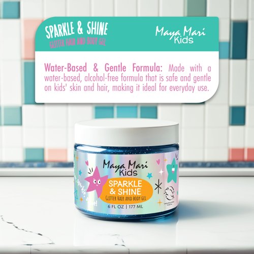 Maya Mari Kids Sparkle & Shine Glitter Hair and Body Gel, Sulfate, Paraben & Cruelty-Free, Made in The USA, Makeup Accessories, Fun for All Ages, Teens and Tweens, Boys and Girls, 6 oz